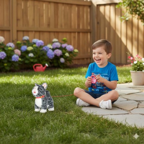 KOTEK INTERAKTYWNY NA SMYCZY MIAUCZY CHODZI RUSZA OGONEM REAGUJE NA DOTYK