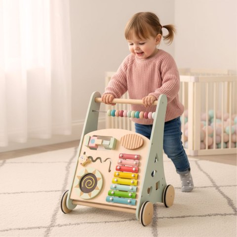 DREWNIANY PCHACZ CHODZIK EDUKACYJNY DLA DZIECKA LICZYDŁO SORTER KLOCKI CYMBAŁKI