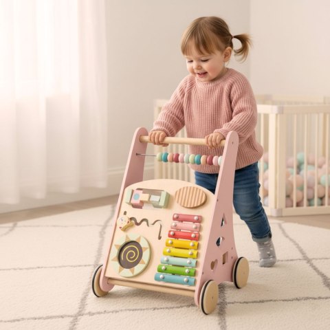 DREWNIANY PCHACZ CHODZIK EDUKACYJNY DLA DZIECKA LICZYDŁO SORTER KLOCKI CYMBAŁKI