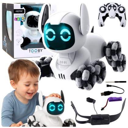 PIES ZDALNIE STEROWANY ROBOT RC TOOBY 4X4 OBRÓT 360 LED DŹWIĘKI PILOT 2.4G