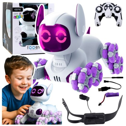 PIES ZDALNIE STEROWANY ROBOT RC TOOBY 4X4 OBRÓT 360 LED DŹWIĘKI PILOT 2.4G