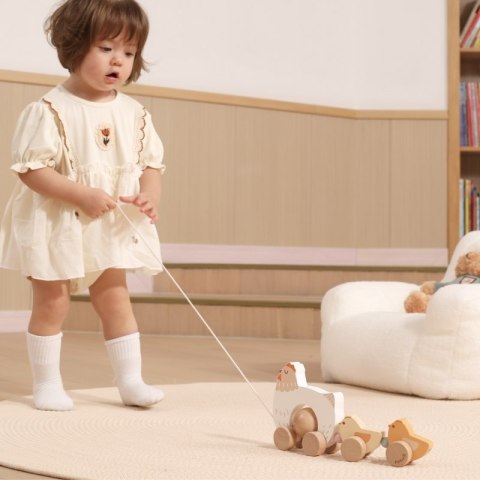 DREWNIANA KURKA Z PISKLĘTAMI DO CIĄGNIĘCIA KREATYWNA MOTORYCZNA KOORDYNACJA