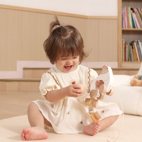 DREWNIANA KURKA Z PISKLĘTAMI DO CIĄGNIĘCIA KREATYWNA MOTORYCZNA KOORDYNACJA