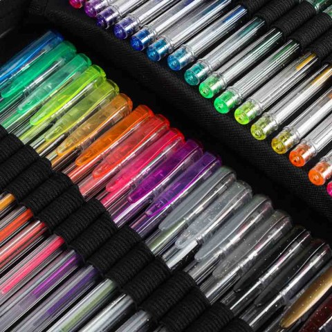 ZESTAW DŁUGOPISY ŻELOWE KOLOROWE W ETUI 100SZT PLUS 100 WKŁADÓW KOLOROWANKA