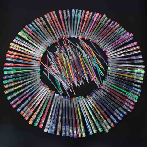 ZESTAW DŁUGOPISY ŻELOWE KOLOROWE W ETUI 100SZT PLUS 100 WKŁADÓW KOLOROWANKA