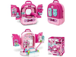 DOMEK DLA LALEK ZESTAW PIĘKNOŚCI TOALETKA W WALIZCE 3W1 PLECAK AKCESORIA