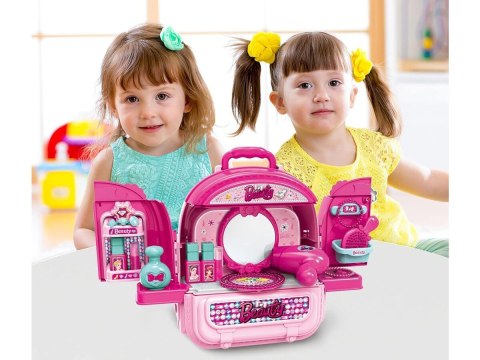 DOMEK DLA LALEK ZESTAW PIĘKNOŚCI TOALETKA W WALIZCE 3W1 PLECAK AKCESORIA