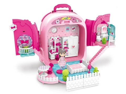 DOMEK DLA LALEK ZESTAW PIĘKNOŚCI TOALETKA W WALIZCE 3W1 PLECAK AKCESORIA
