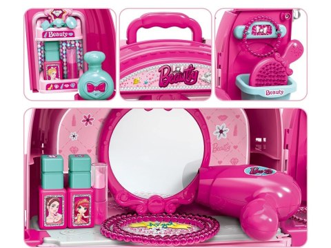 DOMEK DLA LALEK ZESTAW PIĘKNOŚCI TOALETKA W WALIZCE 3W1 PLECAK AKCESORIA