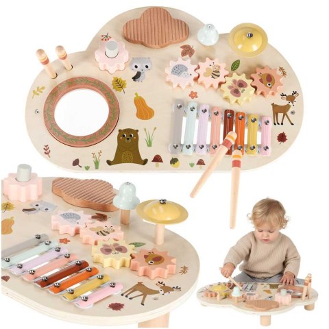 DREWNIANY STOLIK EDUKACYJNY MUZYCZNY TABLICA MANIPULACYJNA SENSORYCZNA