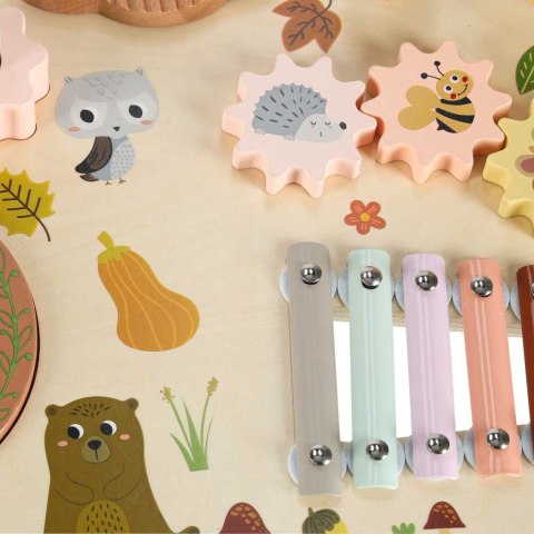 DREWNIANY STOLIK EDUKACYJNY MUZYCZNY TABLICA MANIPULACYJNA SENSORYCZNA