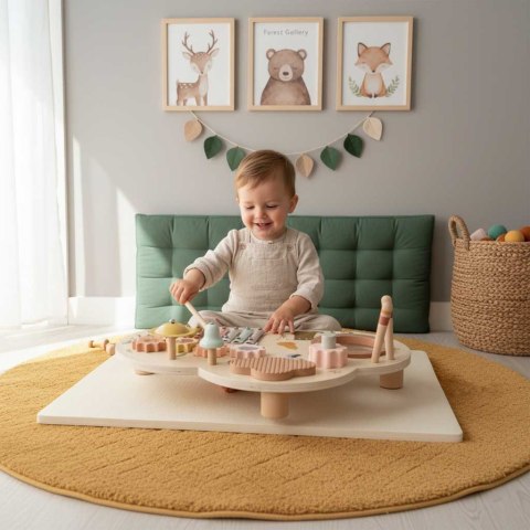 DREWNIANY STOLIK EDUKACYJNY MUZYCZNY TABLICA MANIPULACYJNA SENSORYCZNA