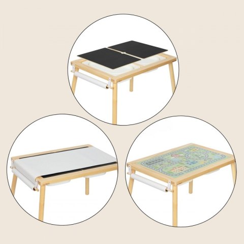 WOOPIE GREEN Drewniany Stolik Aktywności 4w1 Tablica Kredowa Pojemniki Mapa Miasta Papier Rysunkowy
