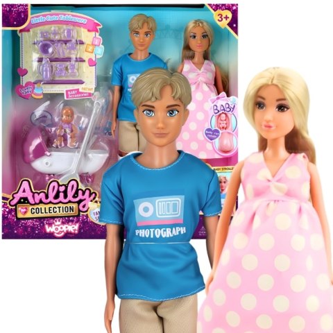 WOOPIE ROYAL Zestaw Lalek Rodzina Lily w Ciąży Tata Niemowlak Wózek Akcesoria