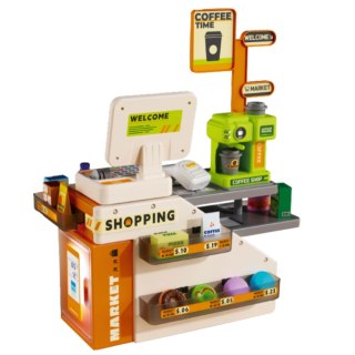 SKLEP KAWIARNIA SUPERMARKET KASA FISKALNA ŚWIATŁA DŹWIĘKI ZESTAW 70 EL.