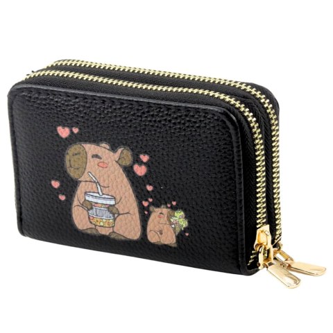 Portfel Dwukomorowy Przegrody na Karty Kapibara Czarny 12,5 x 8,5cm