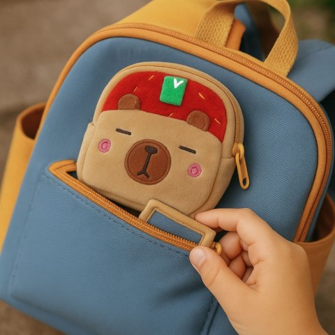 Portfelik Pluszowy Z Brelokiem Kapibara Truskawka Czerwona 9,5 x 8 cm