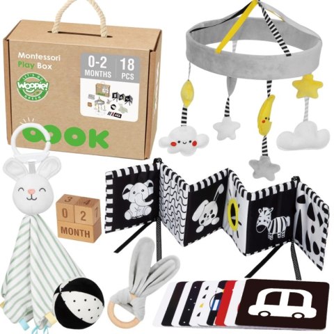 WOOPIE GREEN Box Pudełko XXL Montessori Edukacyjne 7w1 Sensoryczne 0-2 Miesiące 18el. FSC