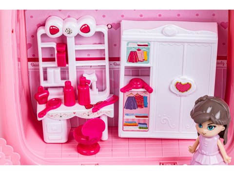 DOMEK DLA LALEK ZESTAW PIĘKNOŚCI TOALETKA W WALIZCE 3W1 PLECAK AKCESORIA