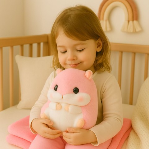 PLUSZOWY CHOMIK 35CM MASKOTKA OGRZEWACZ PODUSZKA 3W1 KOC 190X100CM RÓŻOWY