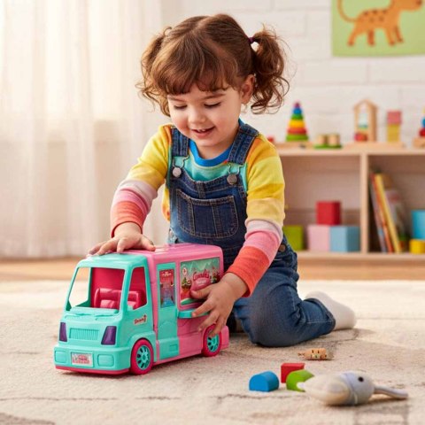 SAMOCHÓD AUTO DLA LALEK KAMPER FOOD TRUCK ZESTAW 21 EL. LALKA MEBLE AKCESORIA