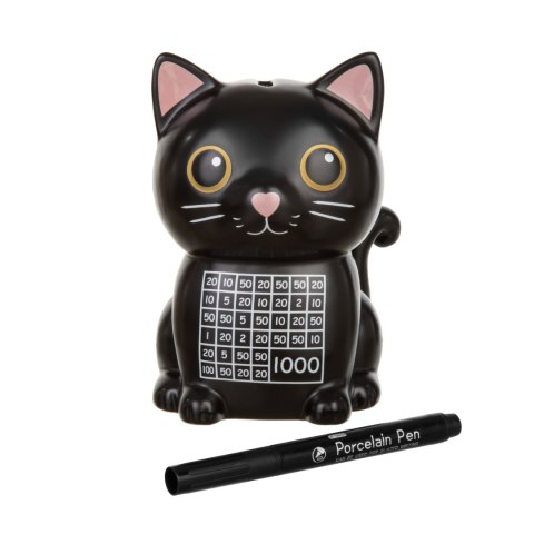 SKARBONKA KOTEK WYKREŚLANKA CZARNA CERAMICZNA MARKER OSZCZĘDZANIE