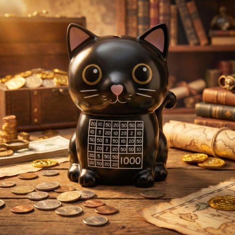 SKARBONKA KOTEK WYKREŚLANKA CZARNA CERAMICZNA MARKER OSZCZĘDZANIE