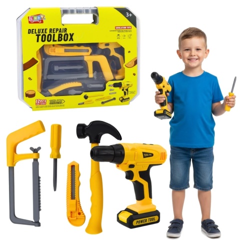 ZESTAW MAŁEGO MAJSTERKOWICZA NARZĘDZIA W WALIZCE WKRETARKA ŚWIATŁA DŹWIĘKI