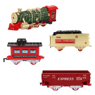 KOLEJKA ELEKTRYCZNA POCIĄG KLASYCZNY NA BATERIE ŚWIATŁA DŹWIĘKI DYM ZESTAW