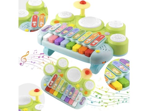 PIANINKO Z PERKUSJĄ DLA MALUCHA KSYLOFON CYMBAŁKI ŚWIATŁA DŹWIĘKI MUZYKA