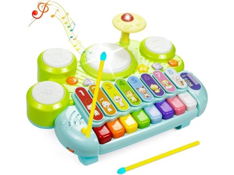 PIANINKO Z PERKUSJĄ DLA MALUCHA KSYLOFON CYMBAŁKI ŚWIATŁA DŹWIĘKI MUZYKA