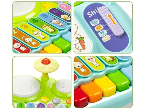 PIANINKO Z PERKUSJĄ DLA MALUCHA KSYLOFON CYMBAŁKI ŚWIATŁA DŹWIĘKI MUZYKA