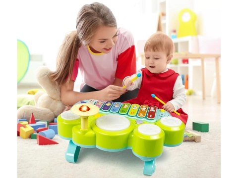 PIANINKO Z PERKUSJĄ DLA MALUCHA KSYLOFON CYMBAŁKI ŚWIATŁA DŹWIĘKI MUZYKA