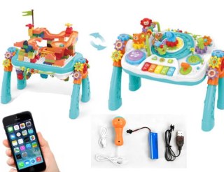 STOLIK EDUKACYJNY 2W1 PIANINO KLOCKI TOR KULKOWY CIUCHCIA MIKROFON BLUETOOTH