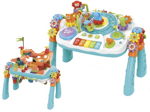 STOLIK EDUKACYJNY 2W1 PIANINO KLOCKI TOR KULKOWY CIUCHCIA MIKROFON BLUETOOTH