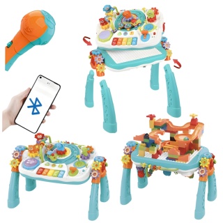 STOLIK EDUKACYJNY 2W1 PIANINO KLOCKI TOR KULKOWY CIUCHCIA MIKROFON BLUETOOTH