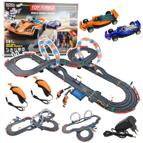 DUŻY TOR SAMOCHODOWY WYŚCIGOWY SLOT CARS 3W1 SUPER FLASH 560CM PĘTLE ŚWIATŁA