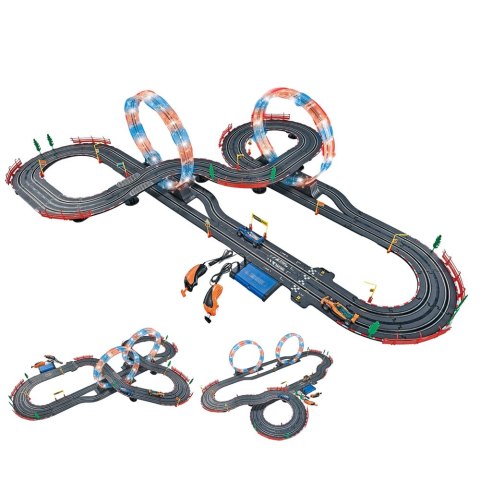 DUŻY TOR SAMOCHODOWY WYŚCIGOWY SLOT CARS 3W1 SUPER FLASH 560CM PĘTLE ŚWIATŁA