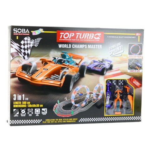 DUŻY TOR SAMOCHODOWY WYŚCIGOWY SLOT CARS 3W1 SUPER FLASH 560CM PĘTLE ŚWIATŁA