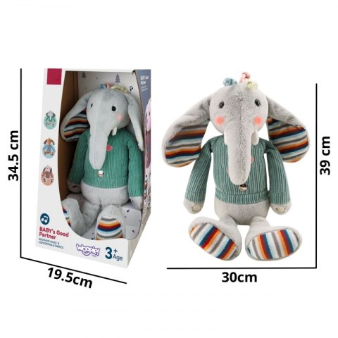 INTERAKTYWNY SŁONIK PRZYTULANKA Z DŹWIĘKIEM ŚWIATŁEM INTERAKTYWNA SENSORYCZNA