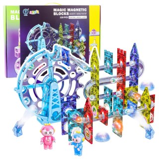 ŚWIECĄCE KLOCKI MAGNETYCZNE TOR KULKOWY DIABELSKI MŁYN ZESTAW 120EL LUDZIKI