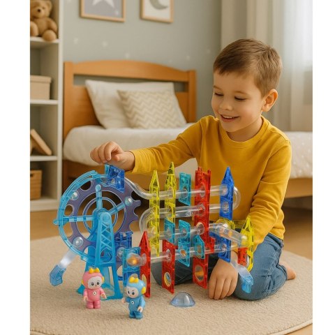 ŚWIECĄCE KLOCKI MAGNETYCZNE TOR KULKOWY DIABELSKI MŁYN ZESTAW 120EL LUDZIKI