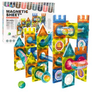 KLOCKI MAGNETYCZNE TOR KULKOWY ZESTAW KONSTRUKCYJNY 98 EL. NAKLEJKI