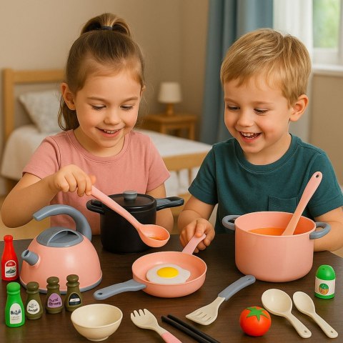 DUŻY ZESTAW KUCHENNY GARNKI NACZYNIA DO GOTOWANIA JEDZENIE AKCESORIA 32 EL.