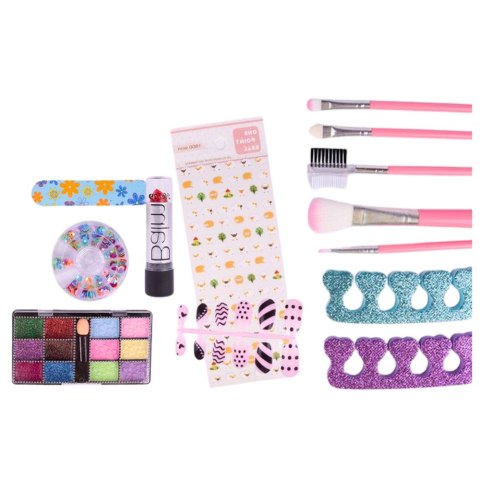 ZESTAW PIĘKNOŚCI DO MAKIJAŻU DLA DZIECI W TOREBCE CIENIE KOSMETYKI NAKLEJKI
