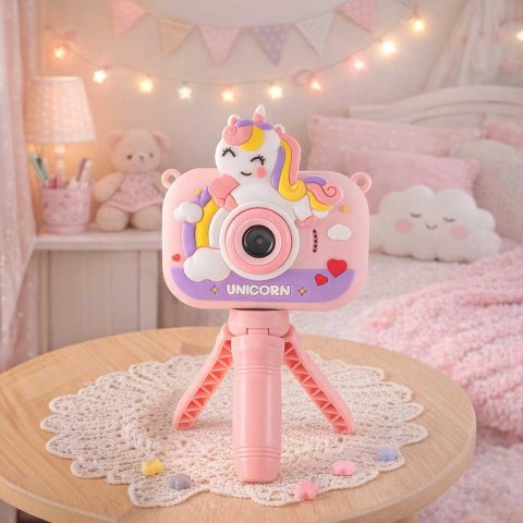 APARAT FOTOGRAFICZNY CYFROWY KAMERA DLA DZIECI STATYW JEDNOROŻEC FULLHD AKU