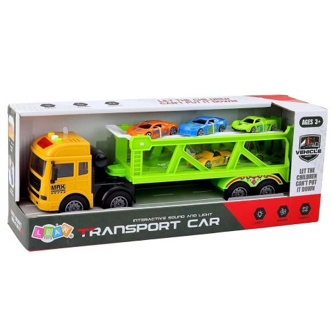 CIĘŻARÓWKA TRANSPORTER LAWETA Z AUTKAMI ZESTAW SAMOCHODÓW ŚWIATŁA DŹWIĘKI