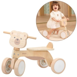 DREWNIANY JEŹDZIK ROWEREK BIEGOWY DLA DZIECKA MIŚ BRUNATNY MIEKKIE KOŁA EVA