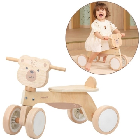 DREWNIANY JEŹDZIK ROWEREK BIEGOWY DLA DZIECKA MIŚ BRUNATNY MIEKKIE KOŁA EVA