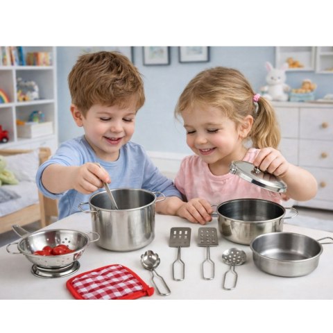 GARNKI ZE STALI NIERDZEWNEJ ZESTAW KUCHENNY NACZYNIA AKCESORIA DURSZLAK 11E